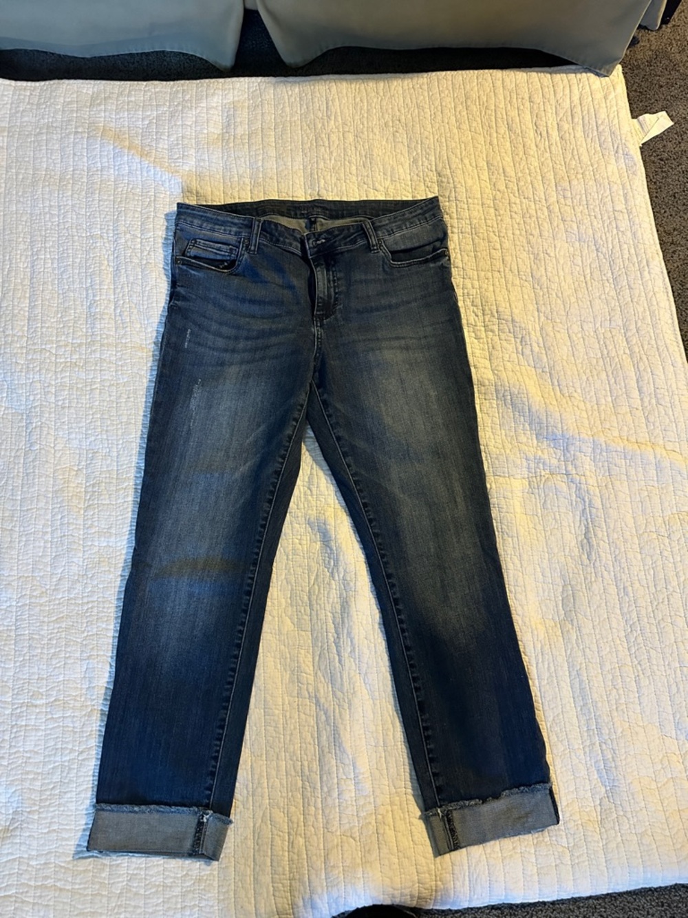Kut from the Kloth Indigo Straight Leg Rolled-Hem Jeans